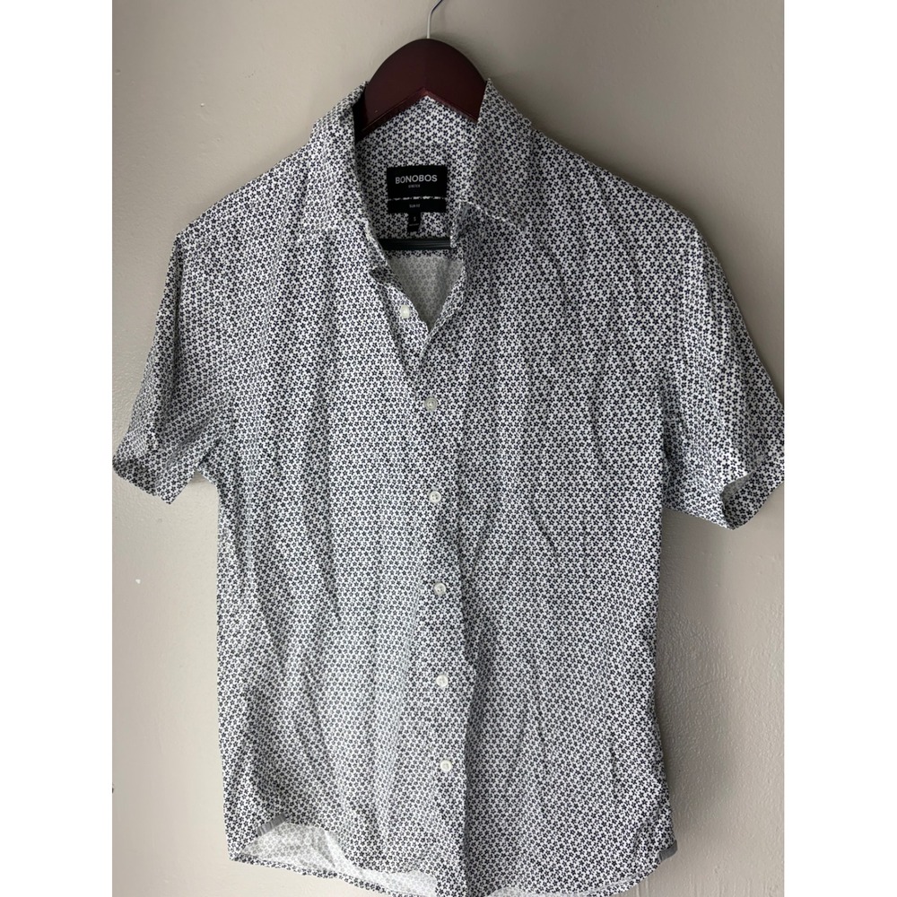 Bonobos Stretch Slim Fit Shirt Mens Small Short Sleeve Micro Floral Navy White